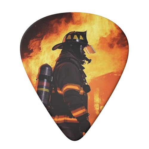 Evanem ギターピック 6個パック エレクトリックウクレレピック用 オーガナイザー収納ボックス付き 消防士 消防士 炎 ベースピック アコースティックギター用 0.46mm