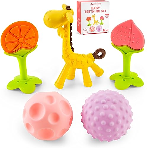 Image of Silicone Teething Toys - Sensory Balls for Babies 0-6 Months - 6-12 Months -Soft Teethers for Baby Soothing and Calming Sensory Teether Toys 5 Pack