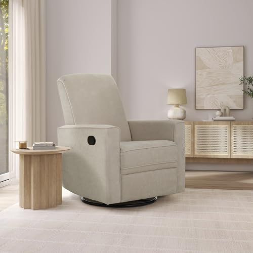 Image of Evolur Raleigh Upholstered Manual Glider Recliner- Rocking & 360 Swivel with Smooth Glide - Greenguard Gold & FSC Certified - Modern Nursery and Living Room Chair in Tan