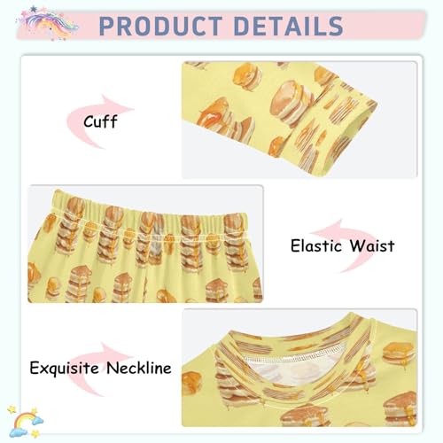 Pajama Sets Long Sleeve Food Pancakes and Honey Soft Comfy Sleepwear 2 Piece PJS 3-8T4