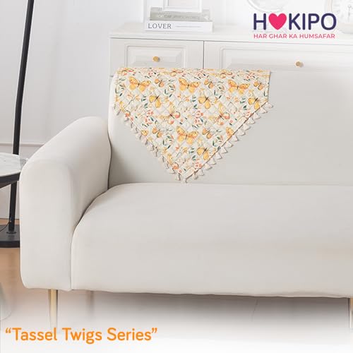 Image of HOKIPO Sunlit Butterfly Quilted Sofa Backrest Cover Mat| 'Tassel Twigs' Series (IN-988-T3)