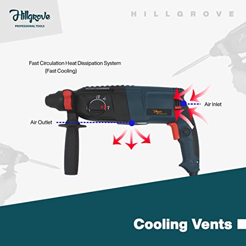 Image of Hillgrove HGCM1029M4 All Purpose 26mm Hammer Impact Drill Machine Forward /Reverse Rotation with 5Pcs SDS Plus Bits for Making Holes in Metal /Wood /Concrete Hammer Drill (26 mm Chuck Size, 1200 W)