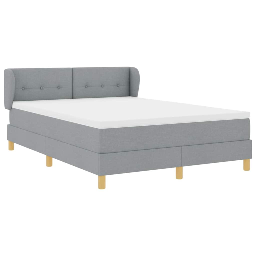 Cama con somier con colchón gris claro, 140 x 190 cm, funda de tela, cabecero ajustable, marco de madera estable, núcleo de muelles ensacados para parejas, dormitorio moderno