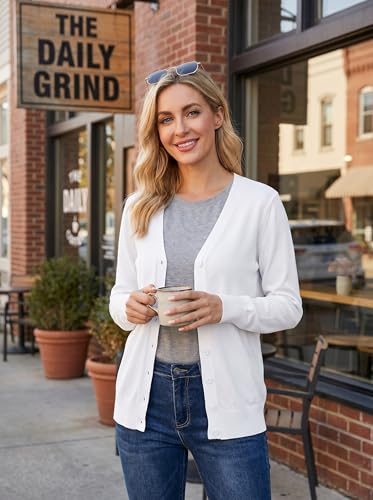 Image of VIISHOW Women Long Sleeve Button Down V Neck Lightweight Basic Knit Sweater Cardigan
