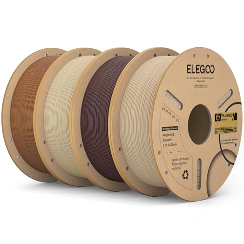 Image of ELEGOO Wood PLA Filament Bundle 1.75mm 4KG, Real Wood Flour Added 3D Printer Filament, 4pcs 1kg Spool(2.2lbs) Fits for Most FDM 3D Printers