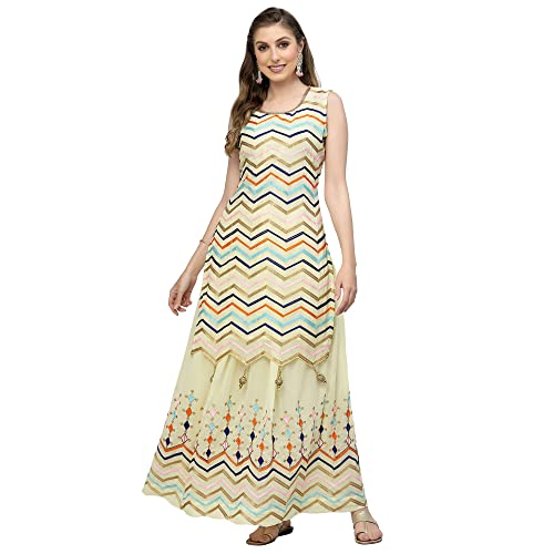 Image of Women's Georgette Embroidered Kurti And Skirt with Dupatta Sets.