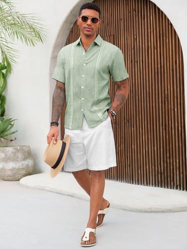 Runcati Mens Cuban Guayabera Shirts Short Sleeve Linen Casual Shirt Button Down Beach Summer Mexican Shirts4