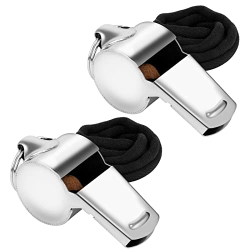 2 Silbatos deportivos de acero inoxidable con cuerda miniatura 1