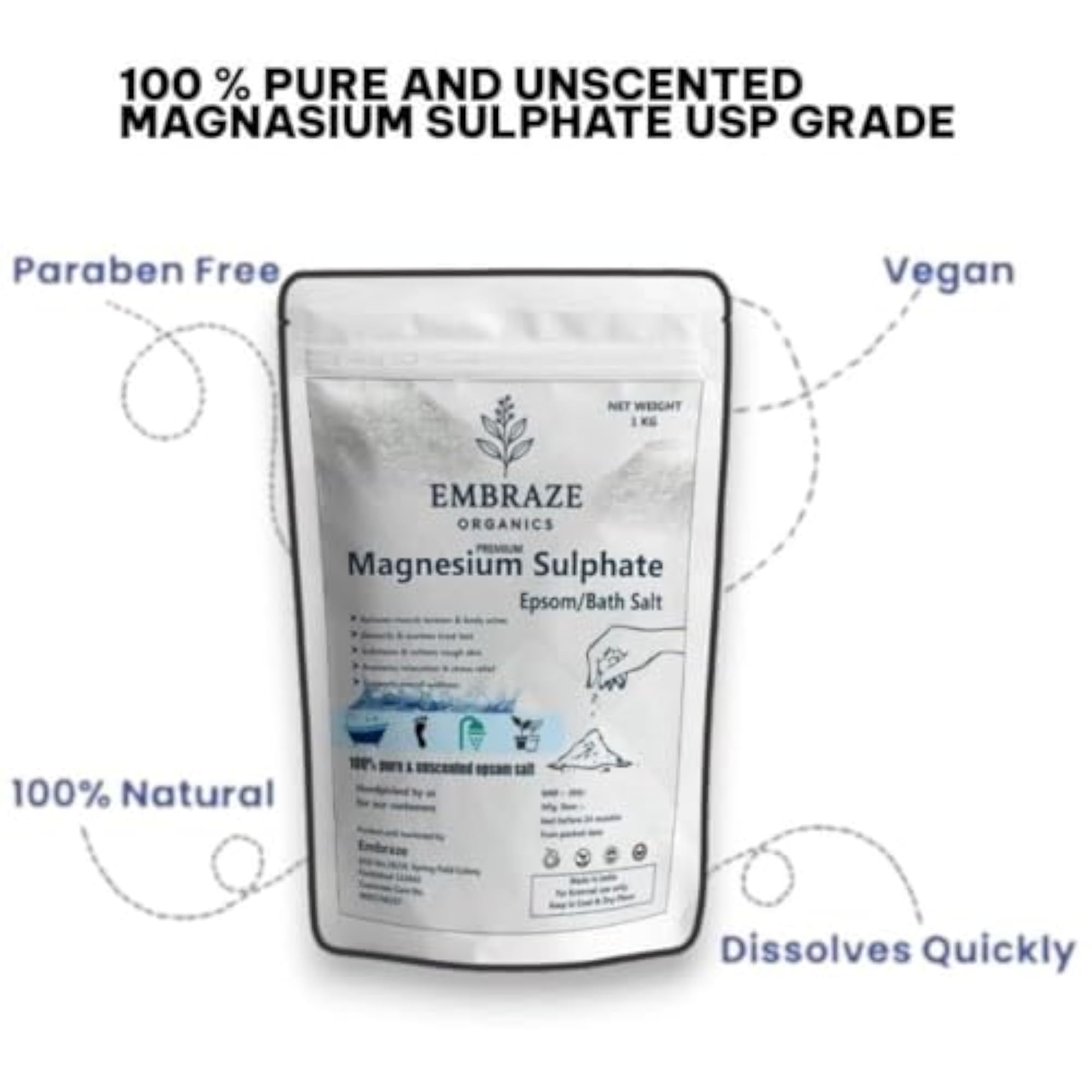 Epsom Bath Salt Crystals for Muscle Pain Relief, 5Kg