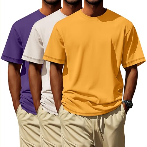 Image of Neer 3 Pack Big and Tall T-Shirts for Men L-7xl Tops | Large Casual Stretch Workout Tees, Short Sleeve Crewneck Oversized Shirts, Classic Summer Outfits, Comfy Basic Loose Clothes