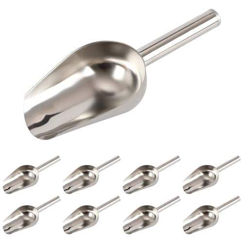 8 Pcs 8oz Stainless Steel Ice Scoop, Metal Candy, Food, Flour Scoops for Canisters, Dishwasher Safe, Silver Scooper for Kitchen, Ice Cream, Sugar, Popcorn, Coffee Beans