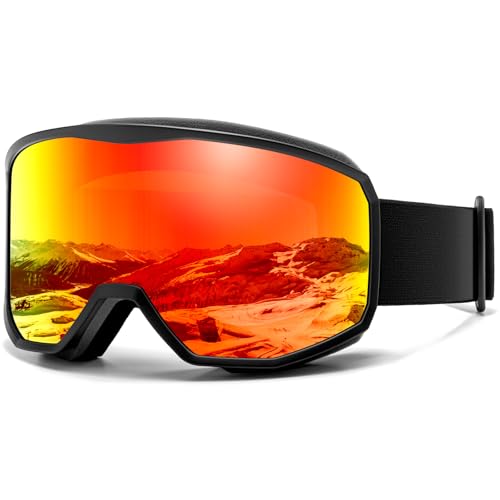 SUNGAIT Ski Snowboard Goggles for Men Women Anti-Fog 100% UV Protection OTG Skiing Skating (Matt Black Frame Red Lens Vlt16%)