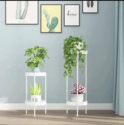 Image of Metal Flower Stand 2 Tier Indoor Shelf Holder Metal Tall Display Designs Planter Pot Plant Flower Stand Set of 2 (White)