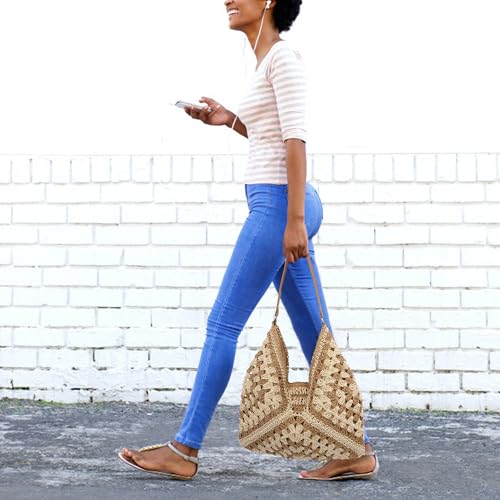 Image of Ayliss Straw Beach Bag Bucket Tote Handbag Women Shoulder Bag Hand Woven Summer Beach Purse Weaving Beach Bucket Bag