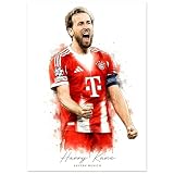 Harry Kane Bayern Munich Poster, Watercolour Style Football Art Print, Premium Matte Wall Decor for Sports Fans Size 21x29.7 cm / 8x12