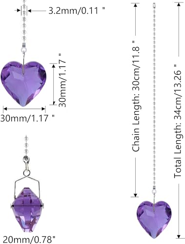 Hyamass Ceiling Fan Pull Chain Extender - 2 Pack 12 Inches Decorative Crystal Heart Prism Pendants with Ball Chain Connectors for Fan Light Chains (Replacement Pull Chains) (Purple - Thumbnail 6
