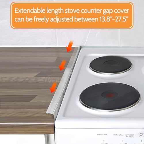 Stainless Steel Stove Gap Covers (2PCS) Adjustable Stove Gap Filler 13.8" to 27.5",Range Trim Kit,Between Stove and Counter,Easy to Clean and Heat Resistant,Perfect for Kitchen Counter Gap
