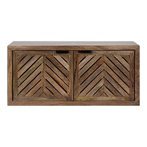 Image of Kate and Laurel Mezzeta Boho Decorative 2-Door Wall Cabinet, 30 x 10 x 14, Natural Wood, Decorative Modern Storage Cabinet with Doors