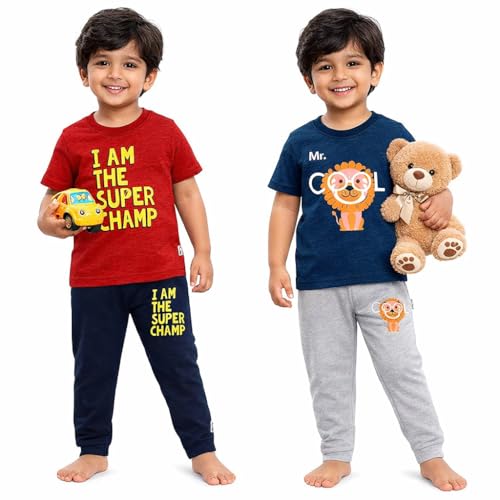 Image of NammaBaby Boy's Cotton Printed Premium Half Sleeves T-Shirt and Shorts Top and Bottom Set /Tshirt-Shorts with Pocket Combo of 2