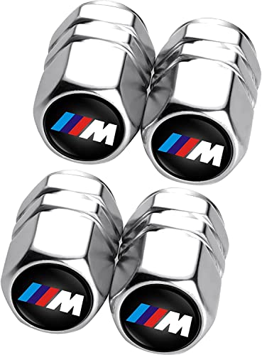 4 Pièces Capuchon de Valve Auto Bouchons de Valve,Métal Bouchons de Valve Voiture avec Logo Compatible avec BMW M M2 M4 M5 M6 M8 X1 X2 X3 X5 X6 M135i M240i Z4 328i X7,Accessoire de Pneu,Argent