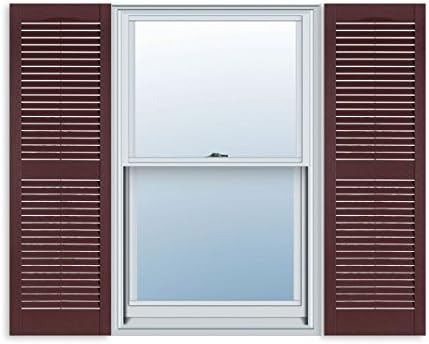 Exterior Solutions Standard Louver Exterior Vinyl Shutter, Burgundy (Pair), 15 Inch x 67 Inch