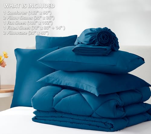 Image of CozyLux King Size Comforter Set Teal - 7 Pieces Bed in a Bag King, Luxury Soft Bed Set for All Seasons, Bedding Set with Down Alternative Comforter, Sheets, Pillowcases & Shams