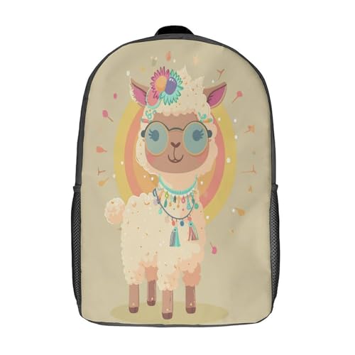 Sac à dos alpaga pour enfants grand format 43 cm et sac repas assorti