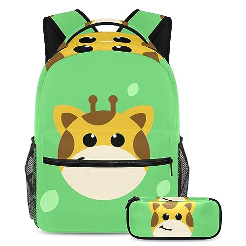 Sac à dos girafe avec trousse pour l'école et le voyage des étudiants multicolore