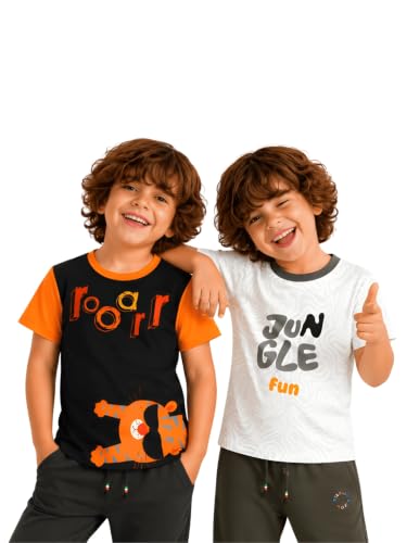 Image of Pilolo Kids Soft Cotton Lycra Pocket T-Shirt for Boys - (Combo Pack of 2)