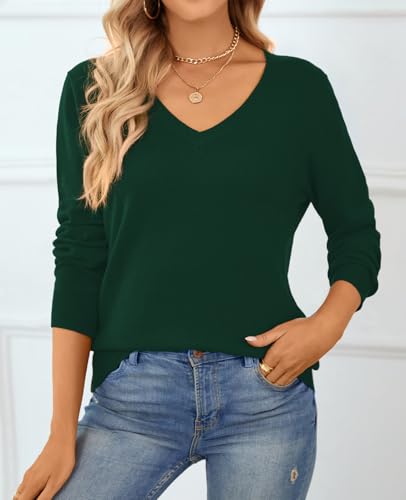 Image of QUALFORT Women's 100% Cotton Sweater, Basic Lightweight Long Sleeve Pullover