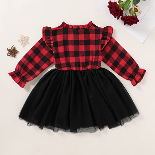 Toddler Kids Girls Clothes Christmas Dress Ruffle Red Plaid Black Mesh Skirt Outfits Overall Fall Winter3