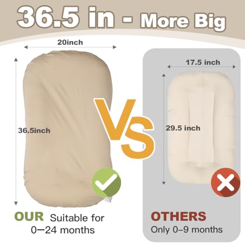 Image of Infant Support Cushion -Baby Support Cushion for Newborn, Oversized for 0-24 Months (36.5*20 inchs), Tummy Time Mat for Home and Travel, Soft Cotton, Supervised Use, Baby Essentials Gift -includ cover