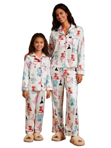 WenaZao Mommy and Me Christmas Pajamas Satin Silk Christmas Pajama Set Matching Pjs for Mother Daughter