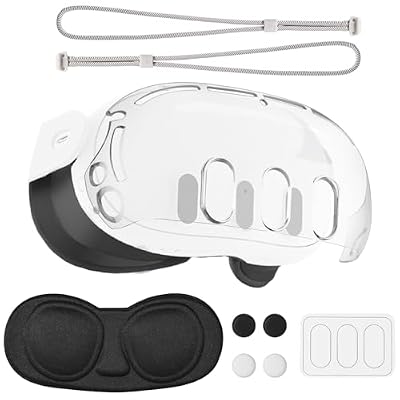 VR Accessories for Meta Quest 3, Anti-Scratch Plastic Protective Cover Shell Tempered Glass Lens Protector Joystick Caps Controller Wrist Strap Compatible with Oculus Quest 3