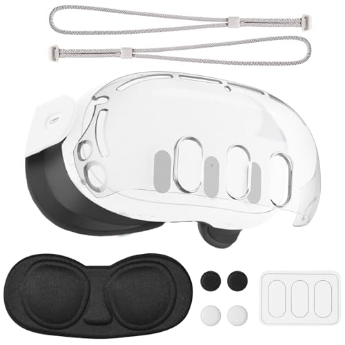 lasuroa Accesorios Realidad Virtual para Meta Quest 3, Antiarañazos Carcasa Protectora Plástico Cristal Templado Protector Lente Tapas para Joysticks Correa Muñeca Mando Compatible con Oculus Quest 3
