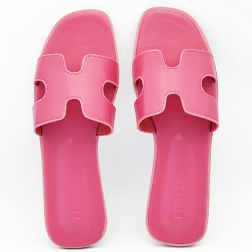 Women's Flat Sandals, Ladies Slip on Leather Slippers, Comfy Dressy Flat Shoes Elegant Slides Summer Fall Spring Cute Open Toe Casual Wear3