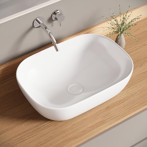 Lavabo sobre encimera de cerámica blanco rectangular para aseo pequeño y baño moderno 2