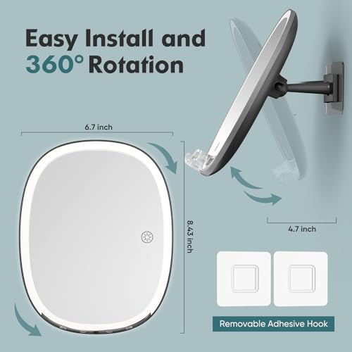 COSMIRROR Fogless Shower Mirror with Dimmable Lights – Anti-Fog, Shatterproof, No-Drill Design for Shaving, Wall-Mounted for Men and Women