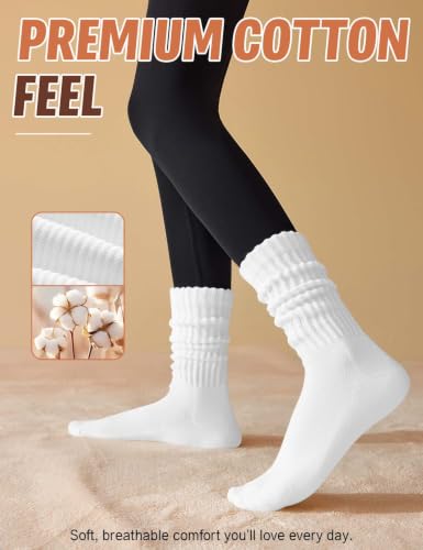 Image of Rehelu Womens Scrunch Crew Socks Cushioned Cotton Retro Slouchy Boot Socks