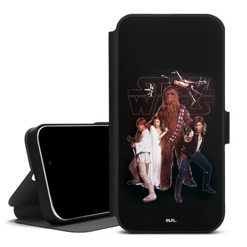 Handyhülle aus Leder schwarz kompatibel mit Apple iPhone 13 Klapphülle mit Ständer Flip Case Star Wars Fanartikel Rebell