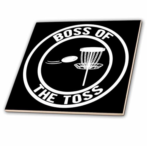 3dRose 8x8 Framed Tile - Chain Smoker in a Circle with disc Golf Basket and disc on White. Stamp City - Typography - disc Golf