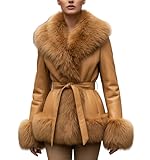 DLNYC Waist Length Warm Winter Vegan Leather Jacket with Faux Fur Trim (US, Alpha, Small, Regular, Regular, Tan)