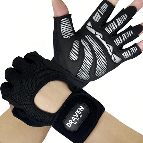 DRAVENGG Gym Gloves Men Silicone Nonslip Palm Pad,Enhanced Grip