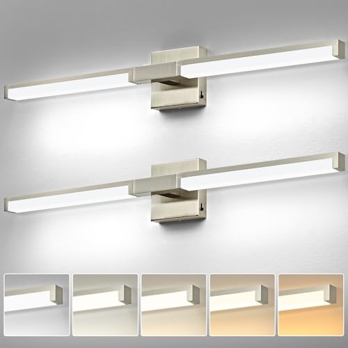Image of OKELI Modern Bathroom Light Fixtures Over Mirror, 32 Inch Brushed Nickel Vanity Light Bar for Bathroom, 16W 5CCT Diammable Wall Light - 2Pack