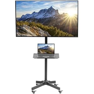VIVO Mobile TV Cart for 13 to 60 inch Screens up to 25kg, LCD LED OLED 4K Smart Flat and Curved Panels, Rolling Stand with Laptop DVD Shelf, Locking Wheels, Max VESA 400x400, Black, STAND-TV04M