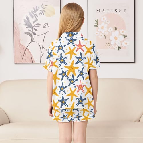 Starfish Creative Print Summer Satin Pajama Set, Cute Button-Down Sleepwear Pj Set for Sleep Wears4