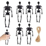 12 Stück Halloween Skelett Deko Mini, Halloween Mini Skelett Figuren Dekoration, mit Hanfseil, Geeignet für Gruselige Hausdeko, Spukhaus-Requisiten, Horror-Party, Schwarz