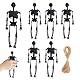 12 Stück Halloween Skelett Deko Mini, Halloween Mini Skelett Figuren Dekoration, mit Hanfseil, Geeignet für Gruselige Hausdeko, Spukhaus-Requisiten, Horror-Party, Schwarz