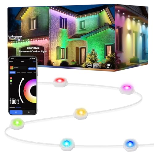 rosykite Permanent Outdoor Christmas Lights for House,50ft Smart RGB+IC Color Outdoor Lights with 63 Scene,IP67 Waterproof 36 LED Eaves Lights for Holiday- Alexa, Google Assistant Voice Control rosykite Permanent Outdoor Christmas Lights for House,50ft Smart RGB+IC Color Outdoor Lights with 63 Scene,IP67 Waterproof 36 LED Eaves Lights for Holiday- Alexa, Google Assistant Voice Control