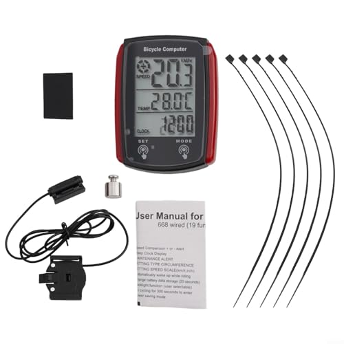 Velocímetro de bicicleta, impermeable, inalámbrico, para ciclismo, odómetro con pantalla LCD retroiluminada, arranque y parada automática, accesorios de ciclismo de carretera MTB (rojo)